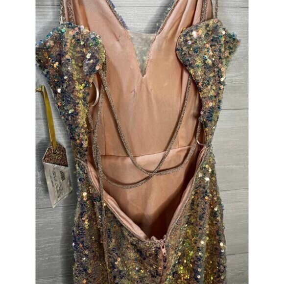 Say Yes to the Prom Dress Size 5/6 Gold Sequins Open‎ Back NWT - Picture 11 of 11